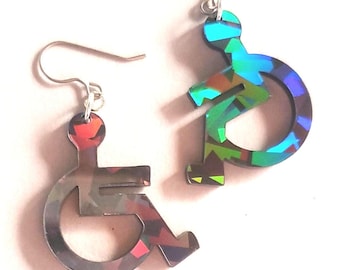 HOLOGRAPHIC NIGHTMARE wheelchair earrings, disability pride