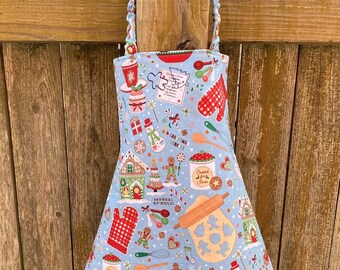 Reversible Christmas Toddler Apron, Blue Dog, Baking Apron