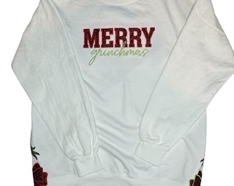 Grinch Embroidered Sweatshirt, Merry Grinchmas Sweatshirt