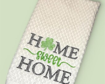 Embroidered Shamrock Kitchen Towel, "Home Sweet Home" St. Patrick's Day Decor