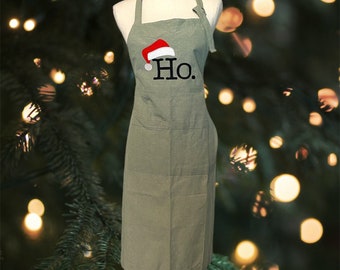 Funny Christmas Apron, "Ho" Santa Hat, Holiday Baking