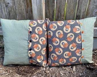 Black Cat Halloween Pillow Cover, Candy Corn Button, Autumn Decor