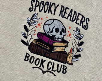 Embroidered Spooky Readers Book Club Canvas Tote Bag
