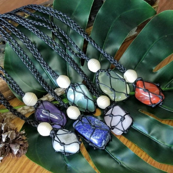 Macrame Crystal Holder Necklace Etsy Ireland