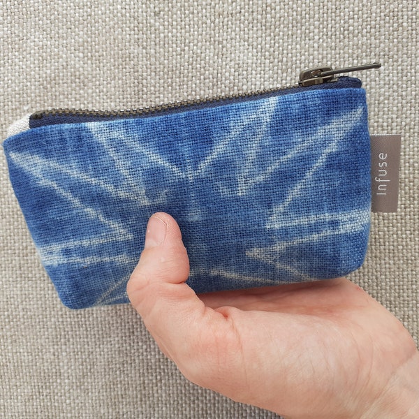 Petite pochette porte monnaie Indigo naturel réserve coutures étoile