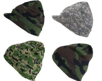 Visor Beanie Knit Cap Tactical Hunting Military CAMO Hiking Ski Winter Hat Ski Cap Fashion Casual Scull Caps One Size