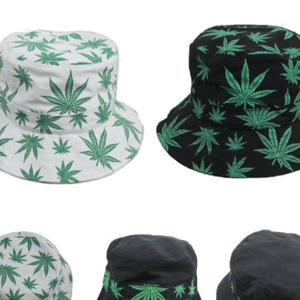 Adult Weed Bucket Hat 420 Fashion Marijuana Rave Cap Casual Stylish Soft Cotton Black White Caps Headwear Hipster Hiking Camping Outdoor