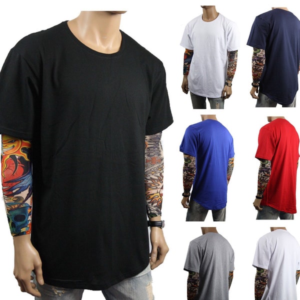 Mens T-Shirt Long Extended Casual Tee Basic Crew Neck Hipster Teams Hip Hip Elongated Tees Big & Tall S-5XL Black Red White