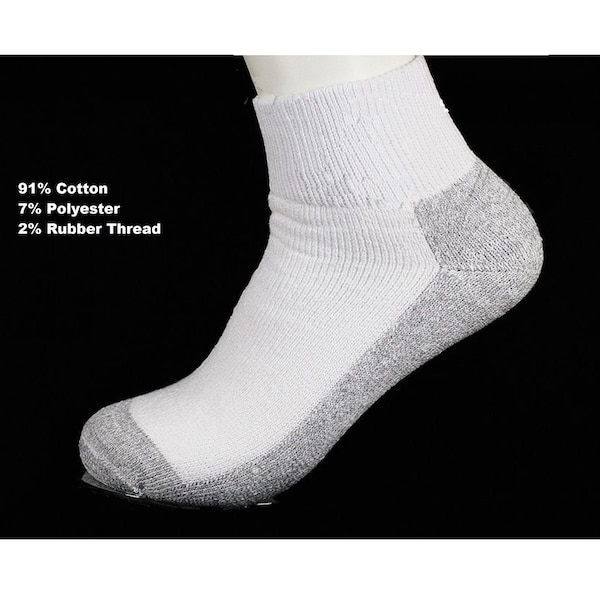4 Pairs White with Gray Bottom Ankle Socks for Men Women Thick Reinforced Work Quarter Socks Size 9-11, 10-13