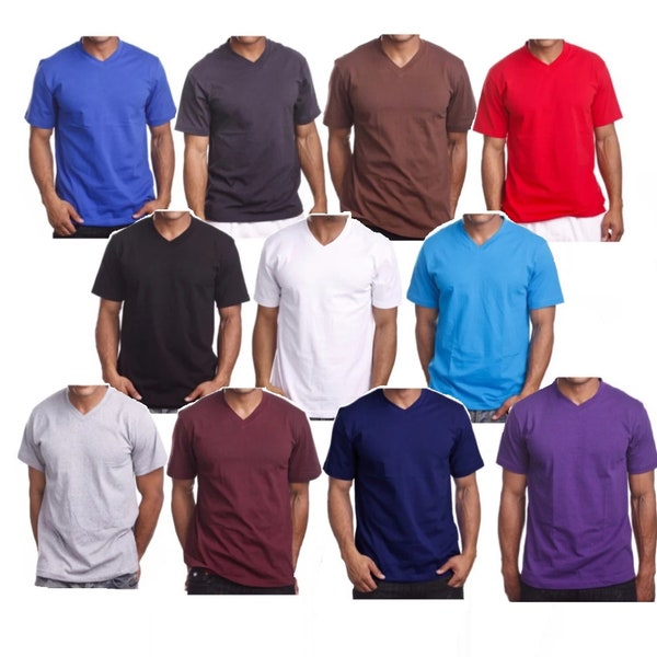 Men Heavy Weight V-Neck T-Shirt Blank Plain Tee BIG & Comfy Camouflage Fashion Casual Basic T-Shirts Black Red Navy Gray