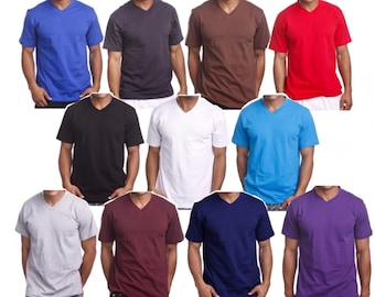 Men Heavy Weight V-Neck T-Shirt Blank Plain Tee BIG & Comfy Camouflage Fashion Casual Basic T-Shirts Black Red Navy Gray