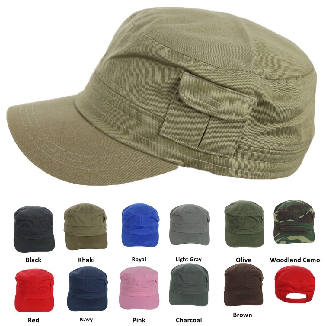 Cadet Cotton Cap With Side Pocket Patrol Mens Women Hats Camouflage Army  Plain Caps Fashion Casual Camping Hiking Gray Blue Red 