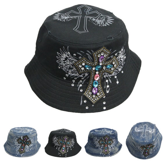 90210 Wholesale Pink Ribbon Breast Cancer Awareness Bucket Hat Rhinestone Bling Distressed Cap