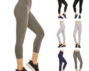 Women Cotton Capri Leggings Yoga Running Workout Stretch Medium Weight Breathable Pants