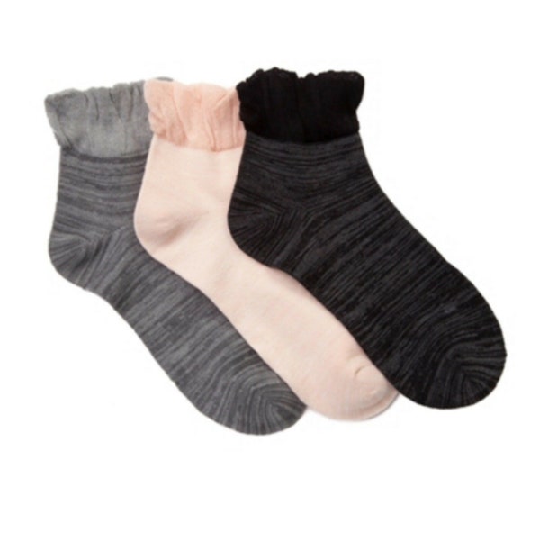 6 Pairs Soft Ruffle Ankle Comfortable Socks Womens Teens Vintage Lace Princess Retro Size 9-11 Black Gray Pink Soft Fashion Casual