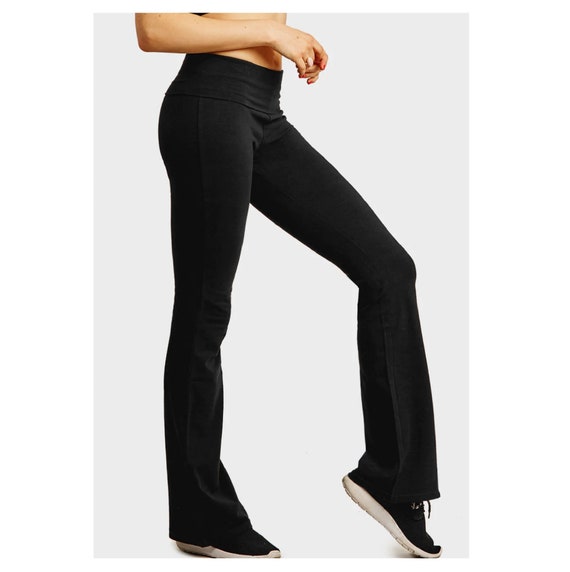 Women's Fold-Over Waistband Flared Boot Leg Yoga Pants –