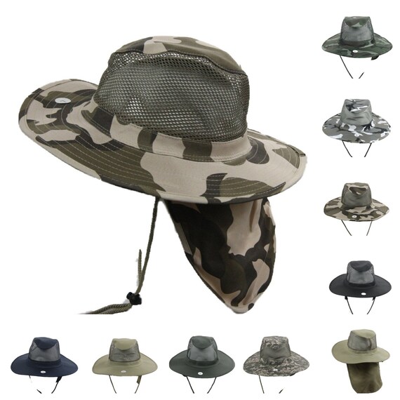 Boonie Bucket Hat Military Camo Mesh Neck Cover Sun Cap Wide Brim