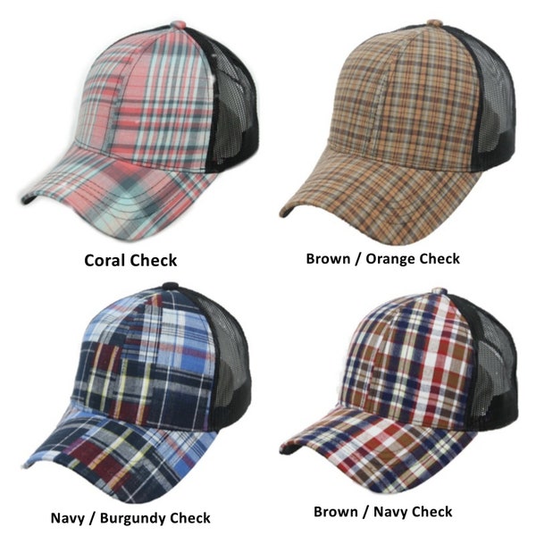 Unisex Trucker Cap Plaid Pattern Snapback Spring Flowers Fashion Caps Mesh Check Travel Fun Hat Adjustable Cool for Outdoor