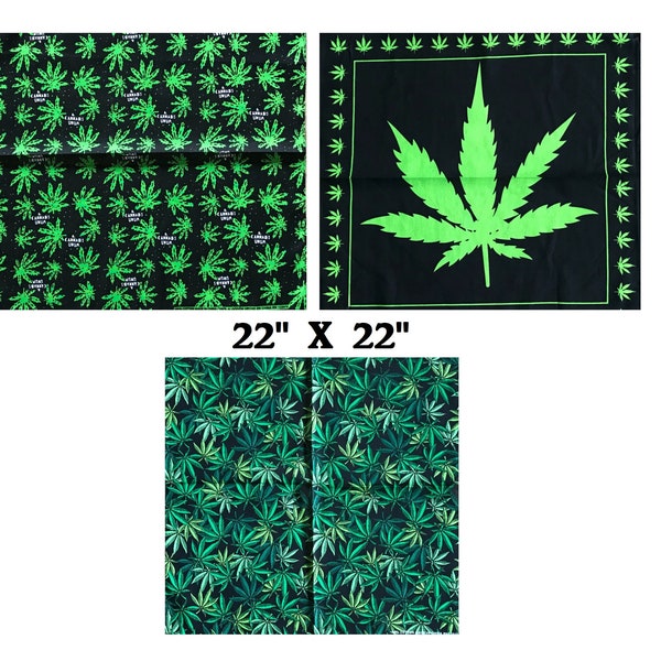 Lot 3 pack, 6 pack and 12 pack 22x22 inches Weed Pattern Bandanas Outdoor Use Travel Marijuana Festivals Raves Soft Bandana Men Women Gift