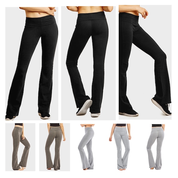 Women's Fold Over High Waist Boot Cut Flare Yoga Pants Active Wear