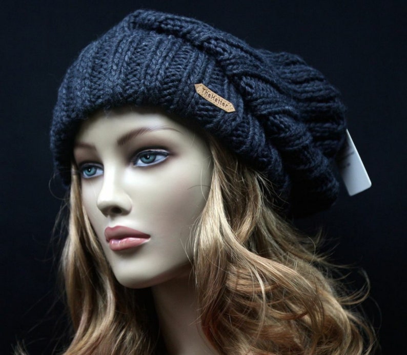 Plain Knit Baggy Beanie Cap Extra Long Thick Heavy Oversize Etsy