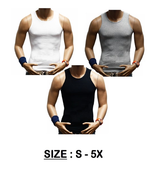 Pack of 3 Mens Ribbed Tank Tops 100% Cotton Muscle Sleeveless