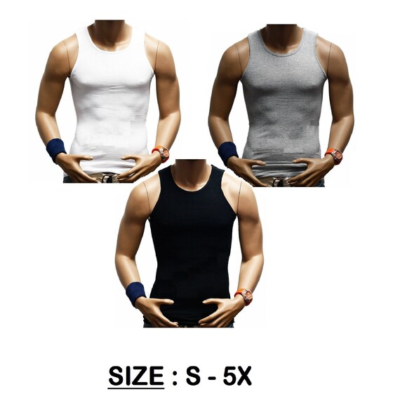 3 Packs Mens 100% Cotton Tank Top A-Shirt Wife Beater Undershirt