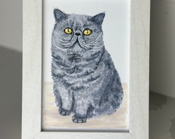 Custom Framed Cat Portrait: Pen and Ink, Watercolor Effect (4x6)