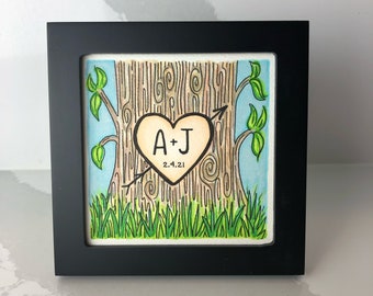 Framed Tree Initials Portrait: Custom Anniversary Gift