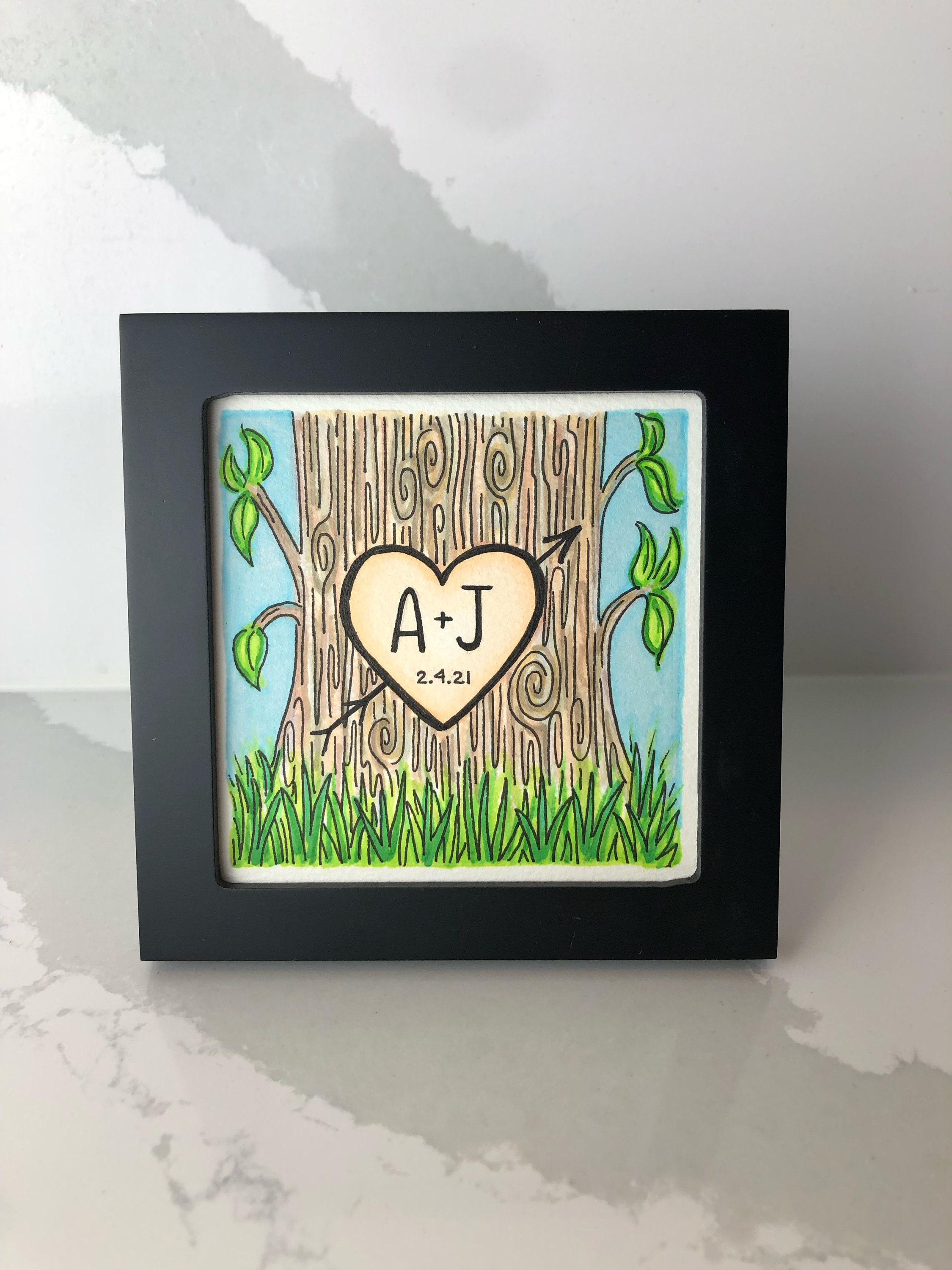 Framed Tree Initials Portrait: Custom Anniversary Gift