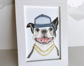 Framed Custom Dog Portrait: Personalized Pet Art with Accessories