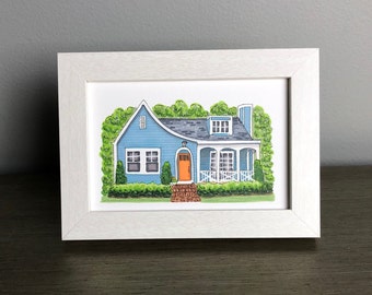 Framed Custom House Portrait: Watercolor Style, Housewarming Gift