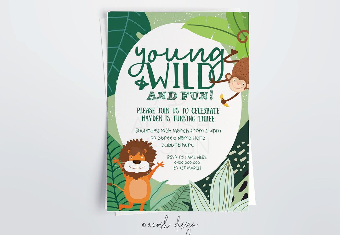 Editable Canva Jungle Animal Birthday Invitation, Safari Invitation ...