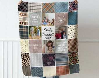 Personalized Family Photo Collage Blanket, Special Memory Text Picture Name Keepsake Mom Grandma  Friend Baby Pet Couple Lover Birthday Gift