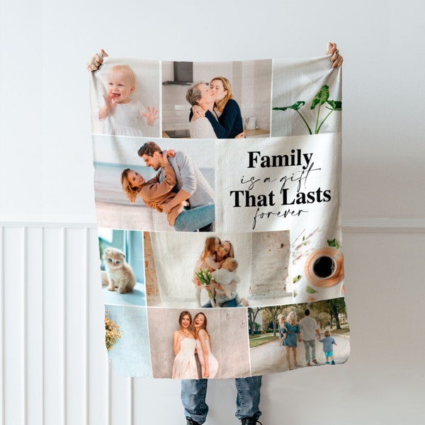 Custom Picture Collage Text Blanket, Family Photo Memorial Throw, Personalized Couple Mom Dad Grandma Daughter Birthday Mothers Day Keepsake