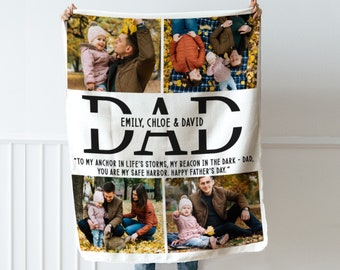 Personalized Picture Blanket for Dad Him, Christmas Photo Collage Memorial Name Keepsake, Fathers Day Husband Birthday Gift, Best Dad Ever