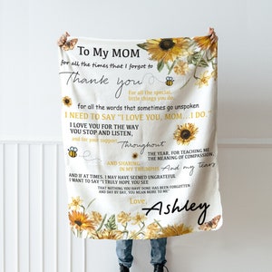 A mi mamá manta con nombre, carta a mamá de hija hijo, Navidad Día de las Madres Cumpleaños Nueva mamá regalo, edredón de recuerdo conmemorativo familiar
