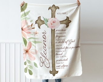 You Are Bible Verse Cross Throw, Faith In God Religious Keepsake Blanket, Christian Name Jesus Lover Women Inspirational Christmas Gift