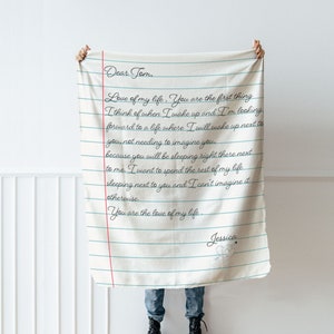 Manta con letra de canción, poema conmemorativo, carta de amor, texto escrito a mano, ideal para aniversarios de boda, cumpleaños, parejas, día del padre, Navidad.