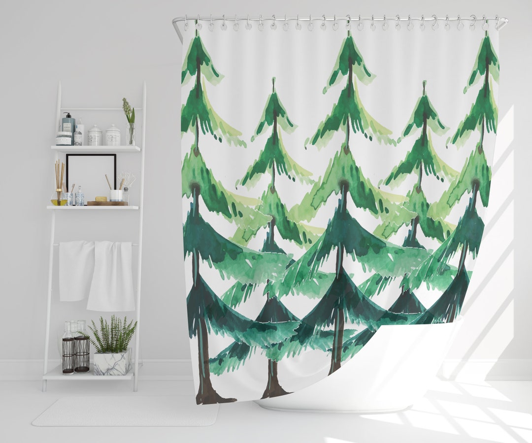 Pine Tree Shower Curtain Shower Curtain Green Forest Etsy