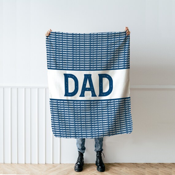 Custom Blue Dad Granpa Blanket w Kids Names, Family Memorial Text Throw, Unique Father Papa Grandfather Birthday Keepsake from Daughter Son by GoldenRockTX
