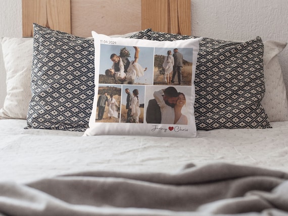 Custom Couple Photo Collage Pillow Cover, Name Special Date Picture Print Throw Pillow Case, Wedding Birthday Anniversary Christmas Gift by GoldenRockTX