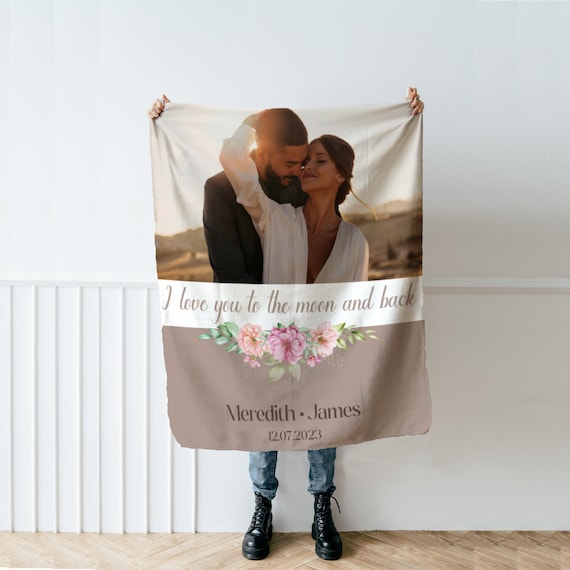 Custom One Photo Couple Name Text Throw Blanket, Wedding Anniversary Birthday Best Friend Family Gift, Special Unique Christmas Keepsake by GoldenRockTX