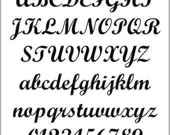 印刷可能な筆記体文字テンプレート PDF - スクリプトフォント、6インチ