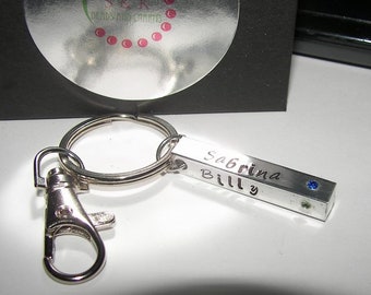4 sided  bar keyring, custom personalized handstamped keychain with kids names, customized gift for mom or dadhandstamped jewelry