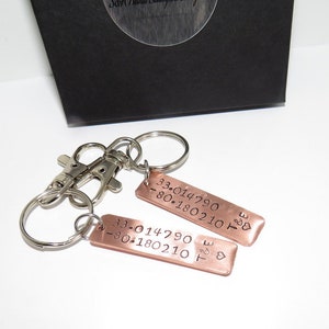 Coordinates key chain, Hand Stamped key chain 10 year Anniversary gift, Best Boyfriend or Girlfriend girl, special location gift