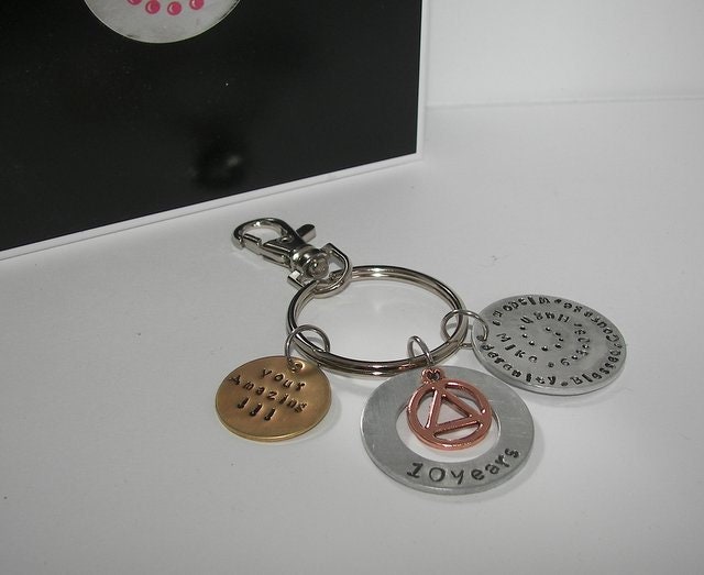 Personalized AA 10 Year Anniversary Sobriety Keychain, Staying Sober ...