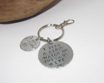 I keep a close watch on this heart of mine, Johnny cash walk the line keychain, custom hand stamped jewelry keychainhandstamped jewelry