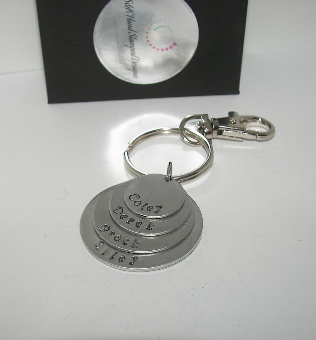 4 Layer Key Ring Charm With Kids Names, Custom Personalized Hand ...