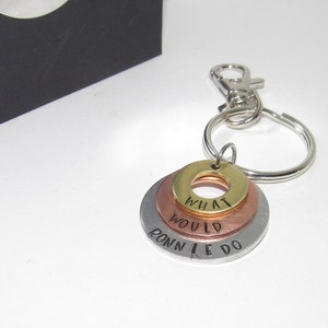 3 layer key ring charm with kids names, custom personalized hand stamped key ring, Key ring with kids names , Mix metal family charm